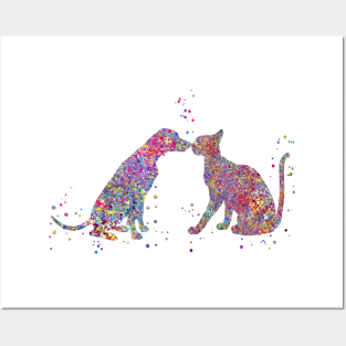 Cat and dog kissing Posters and Art